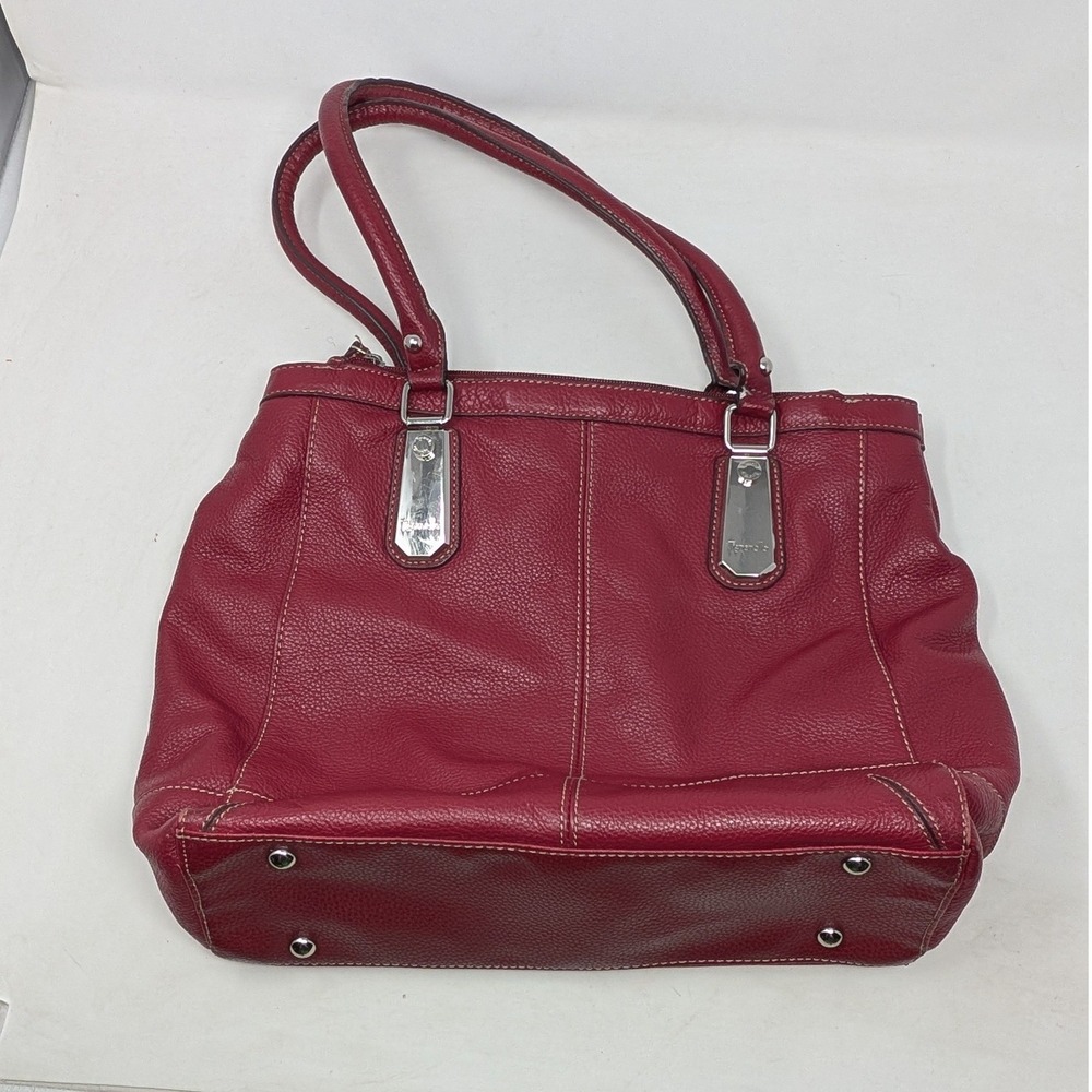 Tignanello Red Pebbled Leather Shoulder Bag Triple Compartment Tote 310712